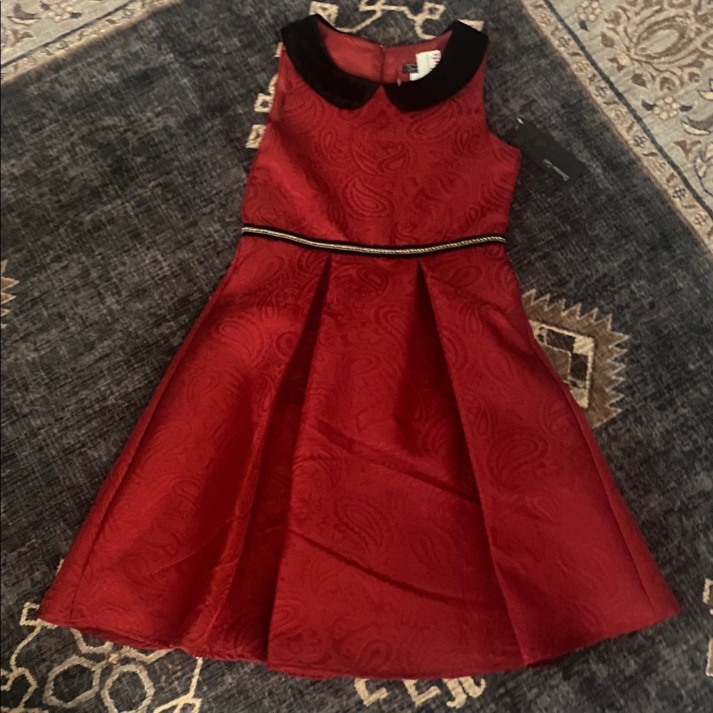 Dorissa girl holiday Christmas dress Sz 12 NEW RED BROCADE black velvet